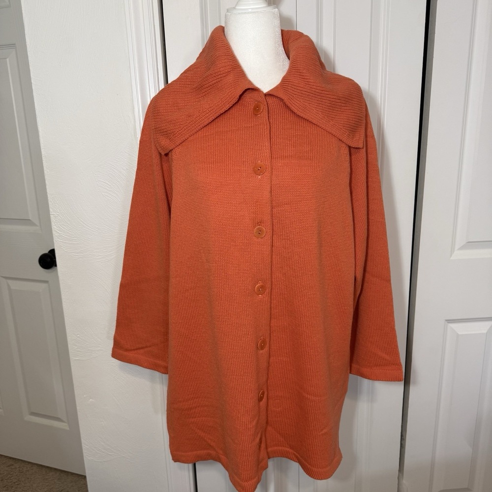 Marc Cain Corral Wool Cardigan Wide Collar Button Women's Size XL Made Germany